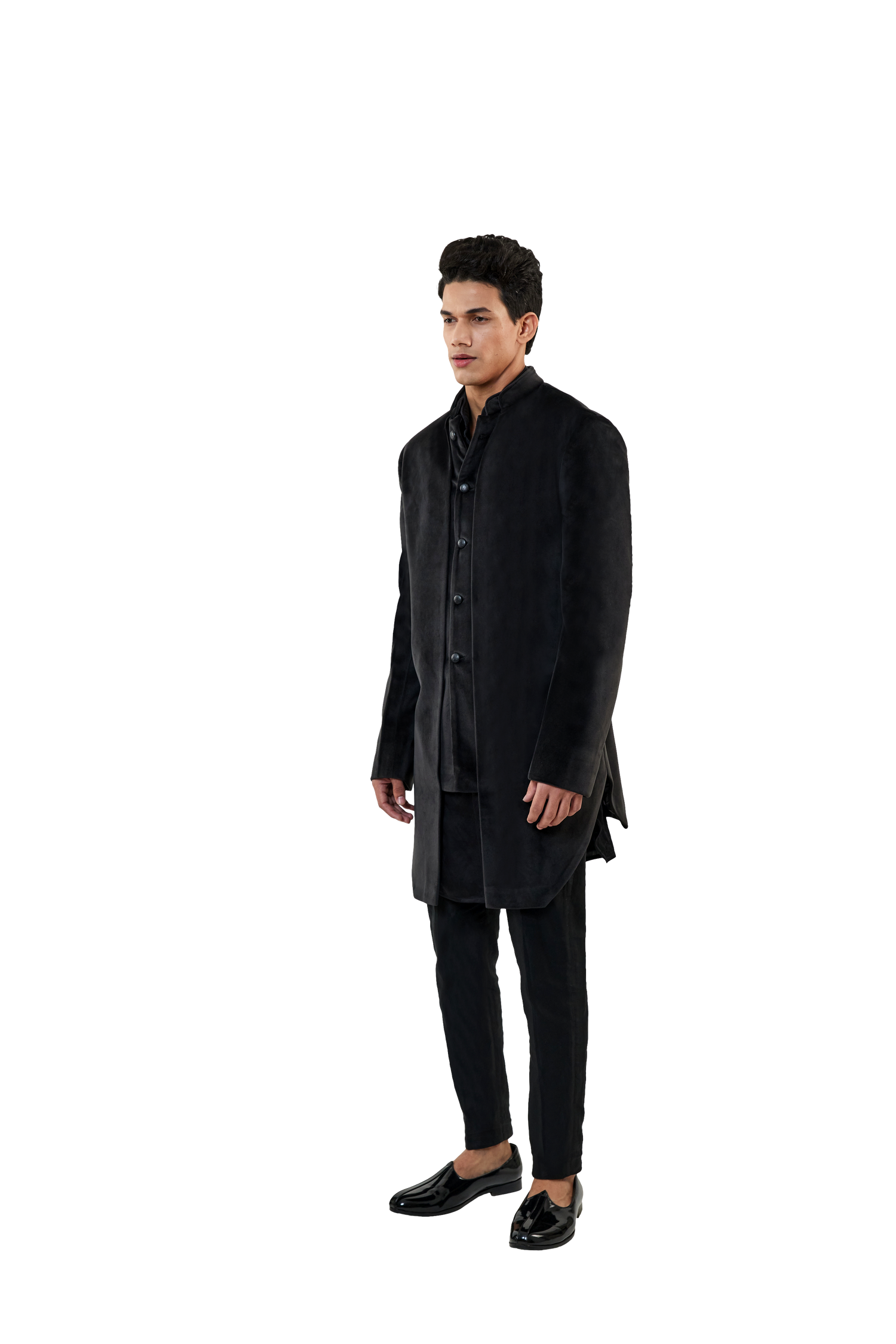 MC 518 Black Velvet Short Sherwani Complete Look - Mashal Couture