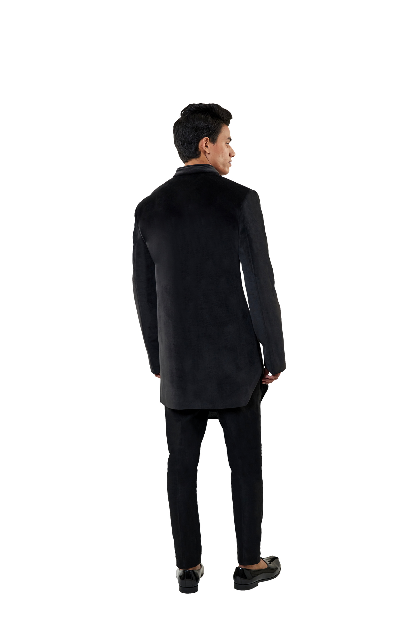 MC 518 Black Velvet Short Sherwani Complete Look - Mashal Couture