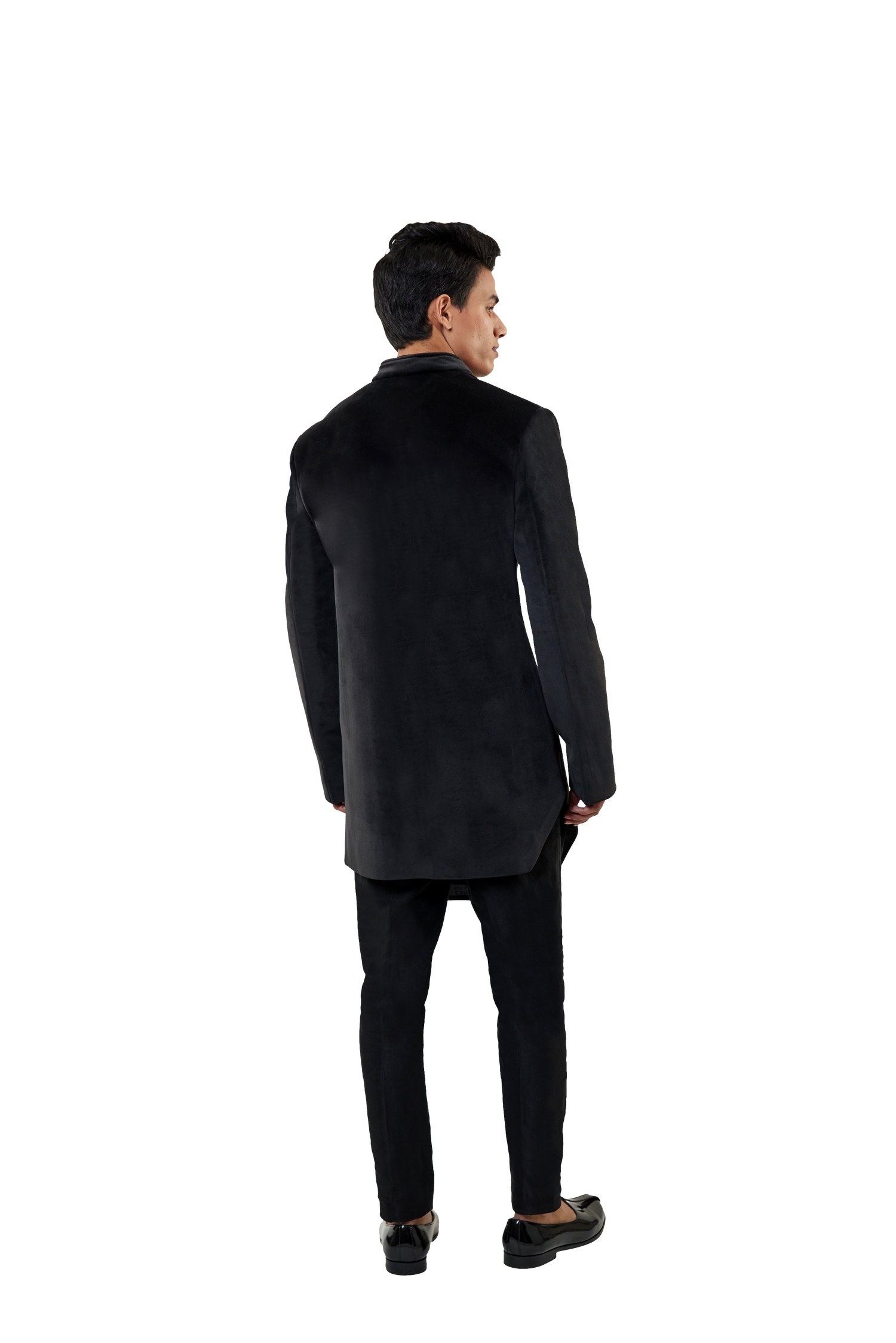 MC 518 Black Velvet Short Sherwani Complete Look - Mashal Couture