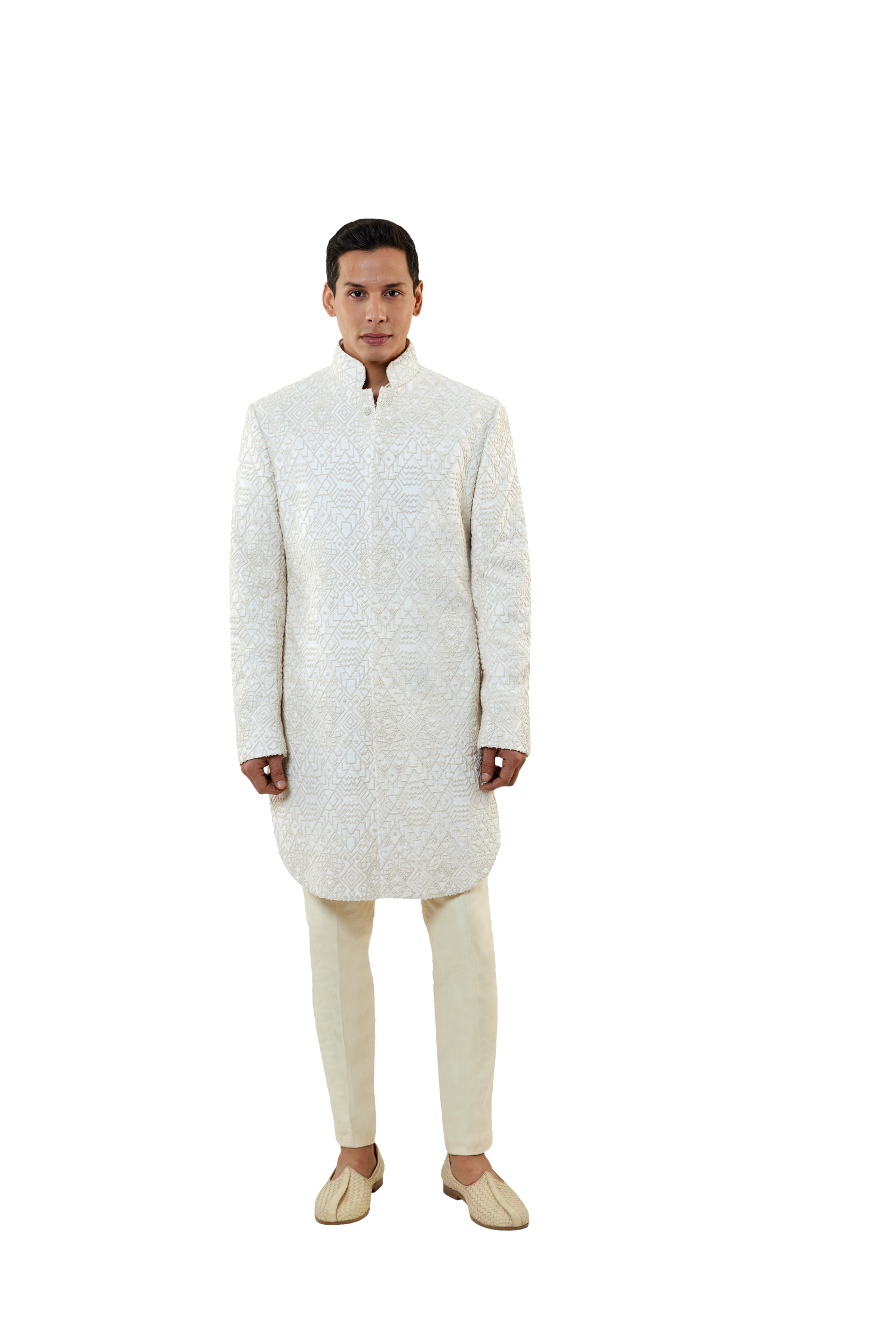 MC 517 White Short Sherwani With Pants - Mashal Couture