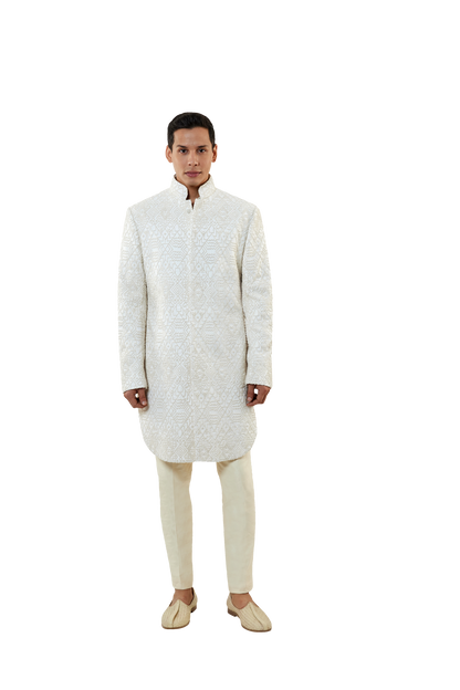 MC 517 White Short Sherwani With Pants - Mashal Couture