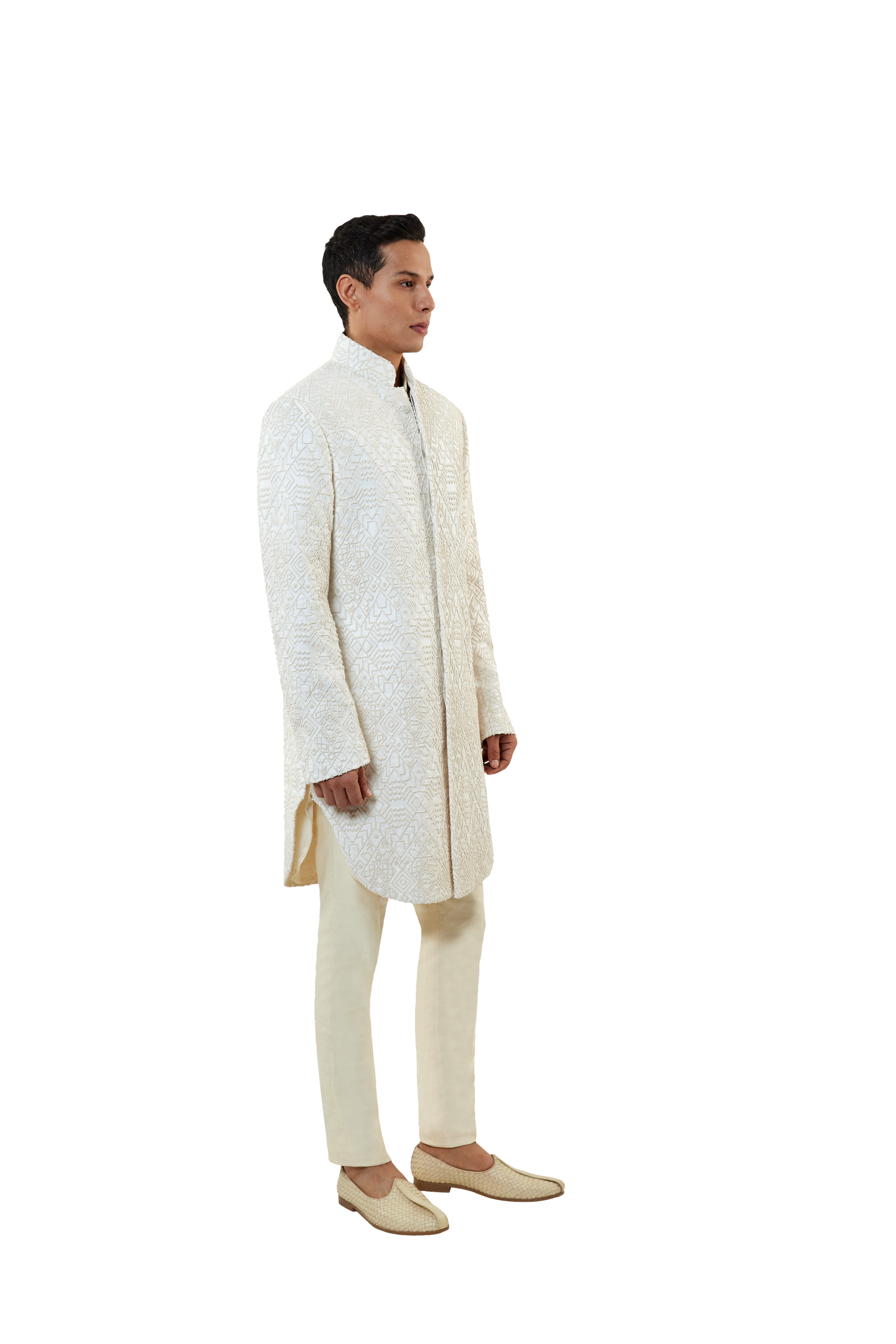 MC 517 White Short Sherwani With Pants - Mashal Couture