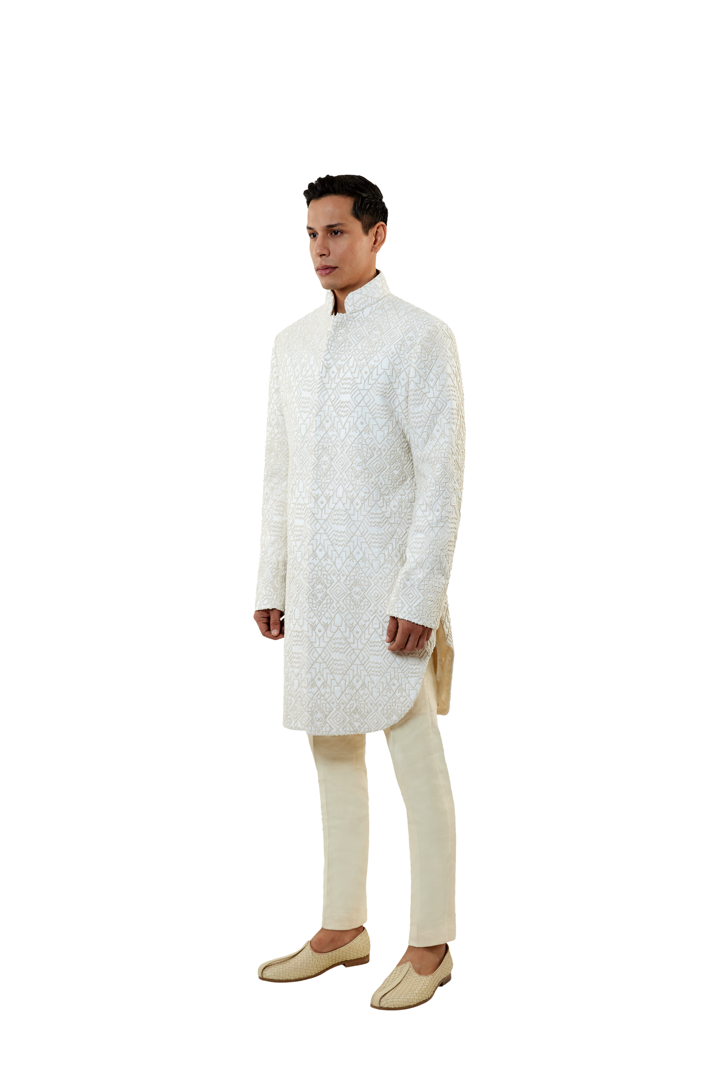 MC 517 White Short Sherwani With Pants - Mashal Couture