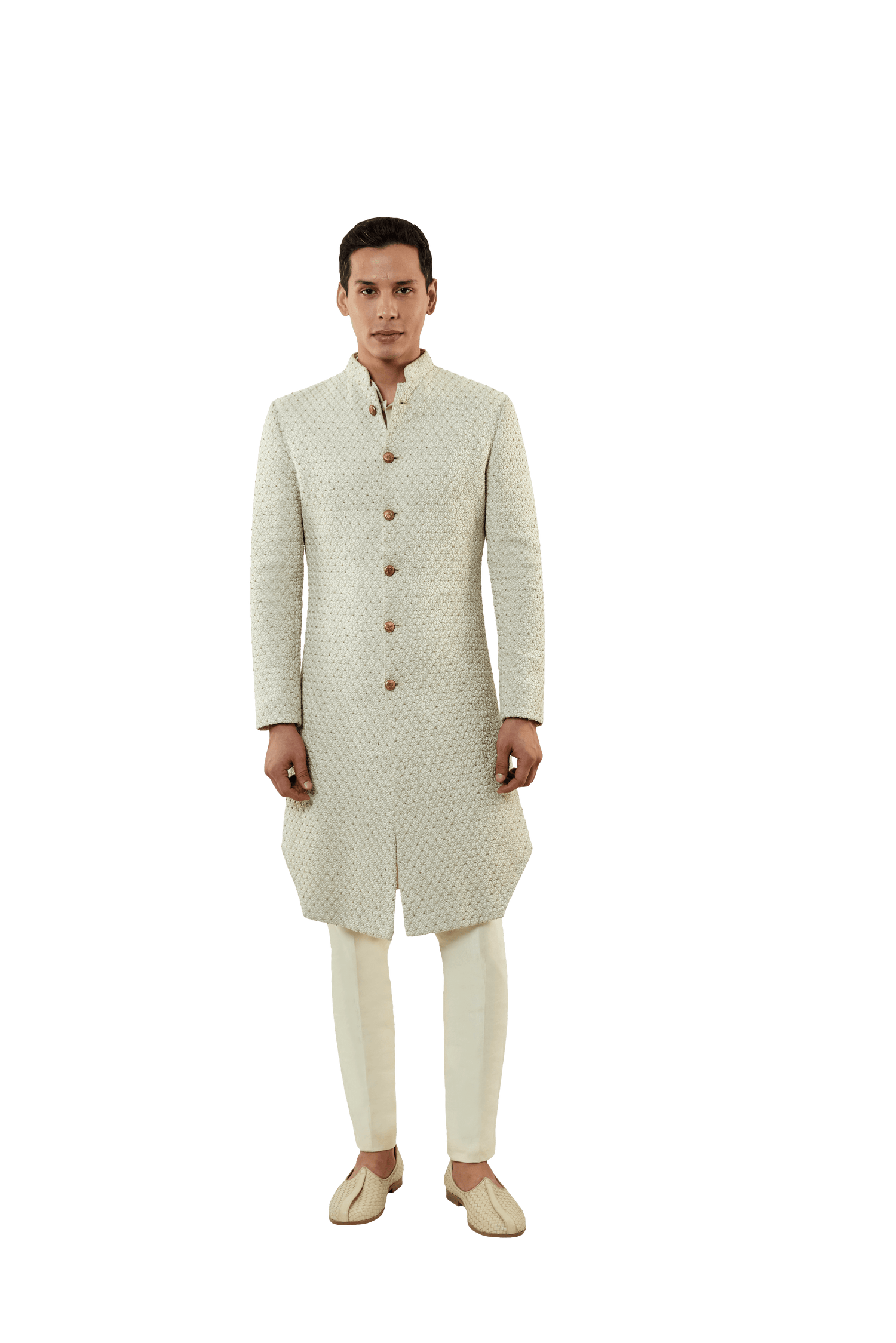 MC 515 Off-White Short Sherwani With Pants - Mashal Couture