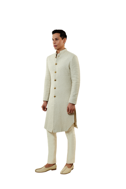 MC 515 Off-White Short Sherwani With Pants - Mashal Couture