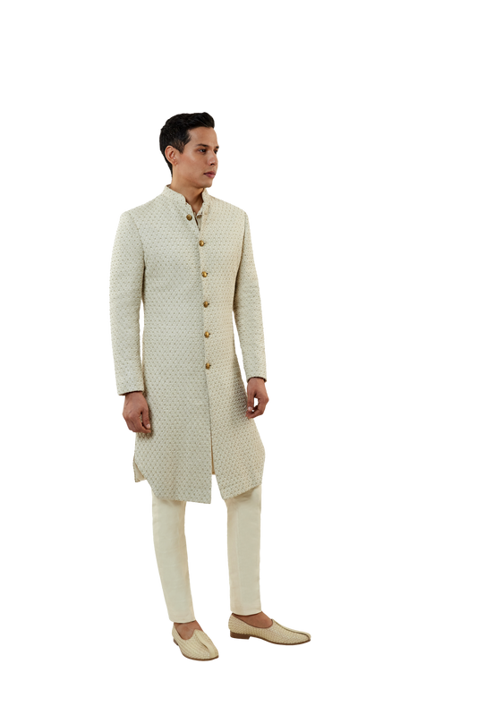 MC 515 Off-White Short Sherwani With Pants - Explore at MashalCouture.com