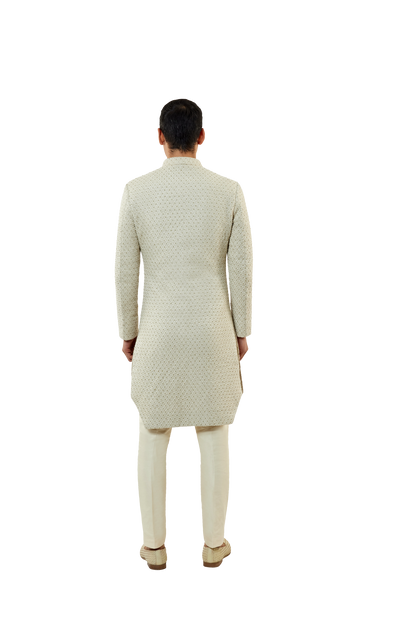 MC 515 Off-White Short Sherwani With Pants - Mashal Couture
