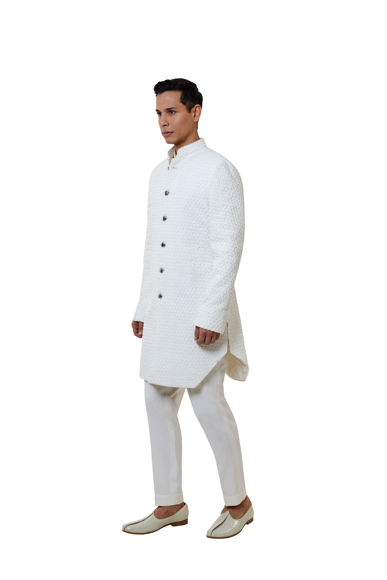 MC 519 White Short Sherwani With Pants - Mashal Couture