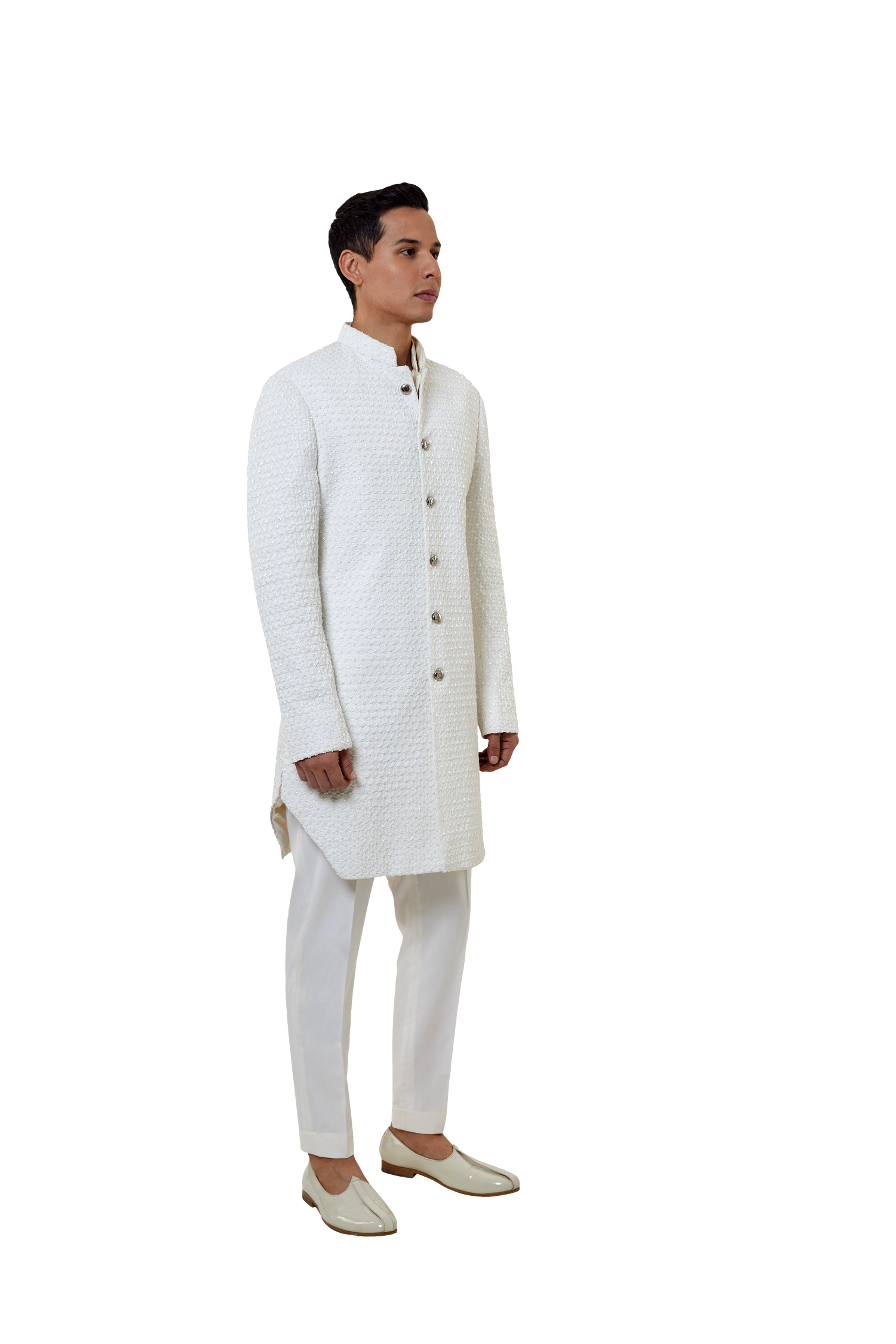 MC 519 White Short Sherwani With Pants - Mashal Couture