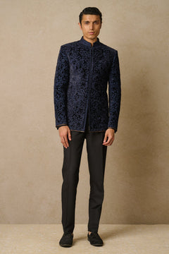 MC 103 Navy Floral Jaal Prince Coat Design - Mashal Couture