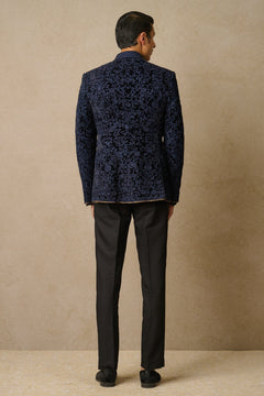 MC 103 Navy Floral Jaal Prince Coat Design - Mashal Couture