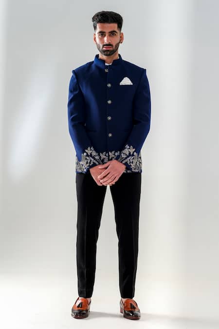 MC 106 Blue Bottom Embroidered Handwork Prince Coat - Mashal Couture