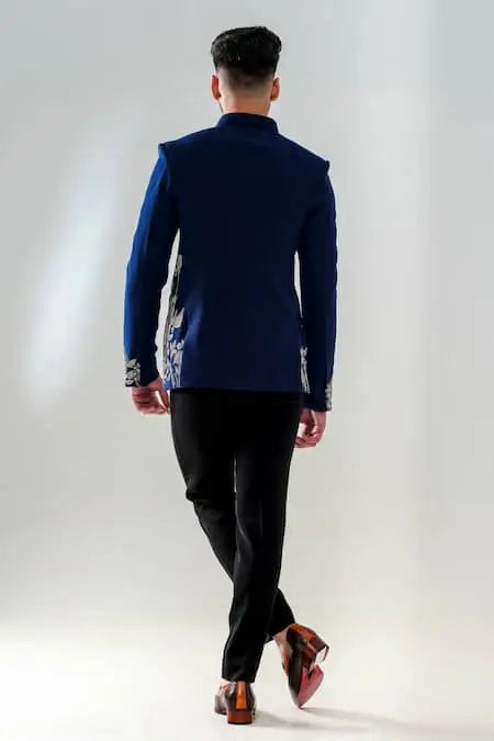 MC 106 Blue Bottom Embroidered Handwork Prince Coat - Mashal Couture
