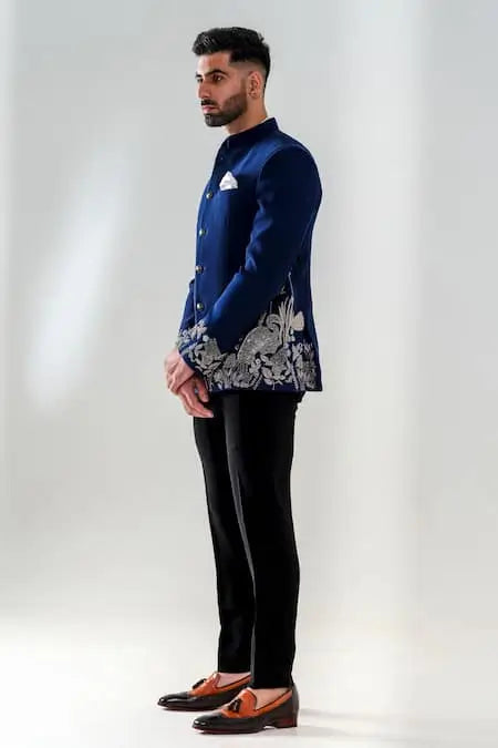 MC 106 Blue Bottom Embroidered Handwork Prince Coat - Mashal Couture