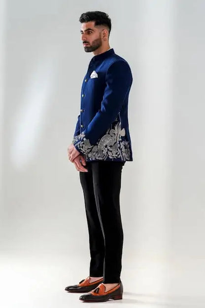 MC 106 Blue Bottom Embroidered Handwork Prince Coat - Mashal Couture