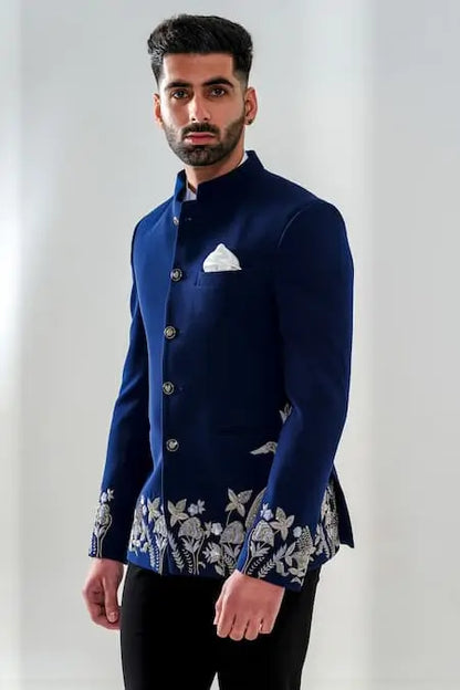 MC 106 Blue Bottom Embroidered Handwork Prince Coat - Mashal Couture