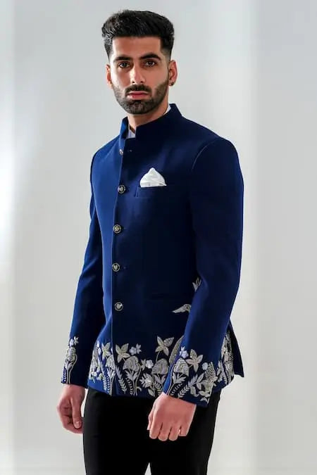 MC 106 Blue Bottom Embroidered Handwork Prince Coat - Mashal Couture