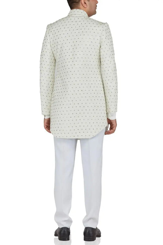 MC 109 Silver Zari Prince Coat - Mashal Couture