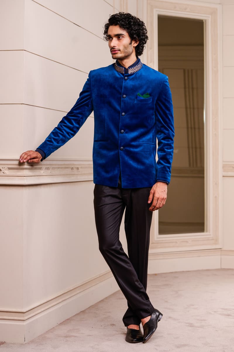MC 126 Royal Blue Velvet Prince Coat Pant - Mashal Couture