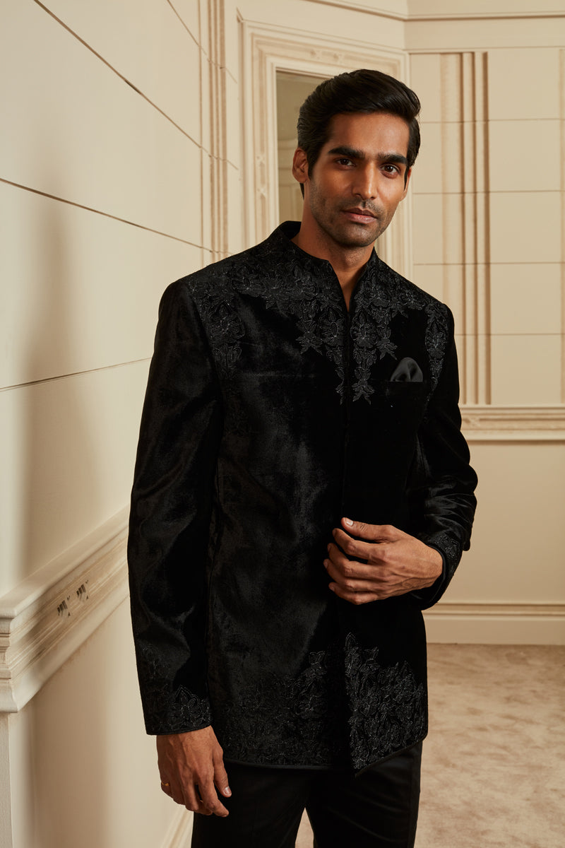 MC 132 Black Velvet Prince Coat - Mashal Couture