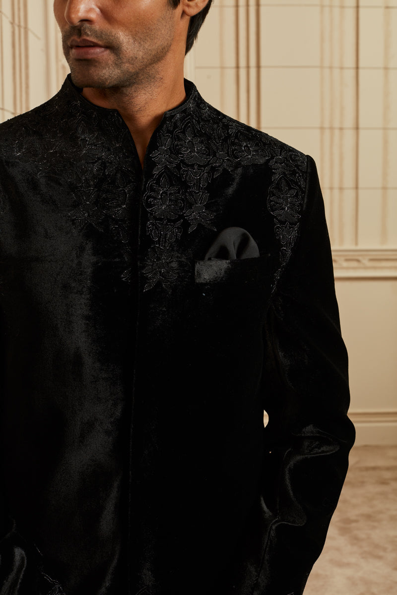 MC 132 Black Velvet Prince Coat - Mashal Couture