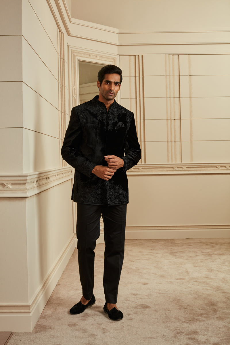 MC 132 Black Velvet Prince Coat - Mashal Couture