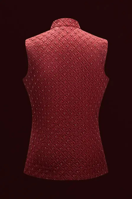 MC 91 Maroon Wasit Coat For Men - Mashal Couture