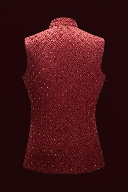 MC 91 Maroon Wasit Coat For Men - Mashal Couture