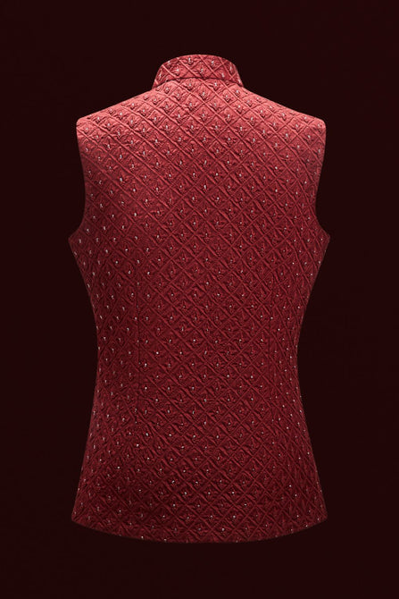 MC 91 Maroon Wasit Coat For Men - Mashal Couture