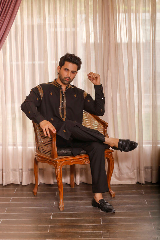 Black Hand Work Kurta
