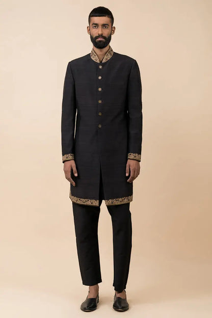 MC 510 Black Sherwani For Men - Mashal Couture