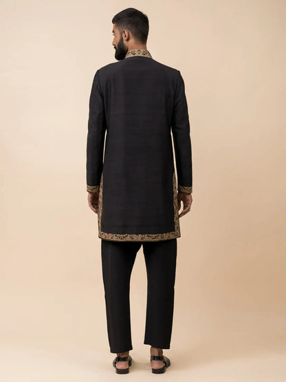MC 510 Black Sherwani For Men - Mashal Couture