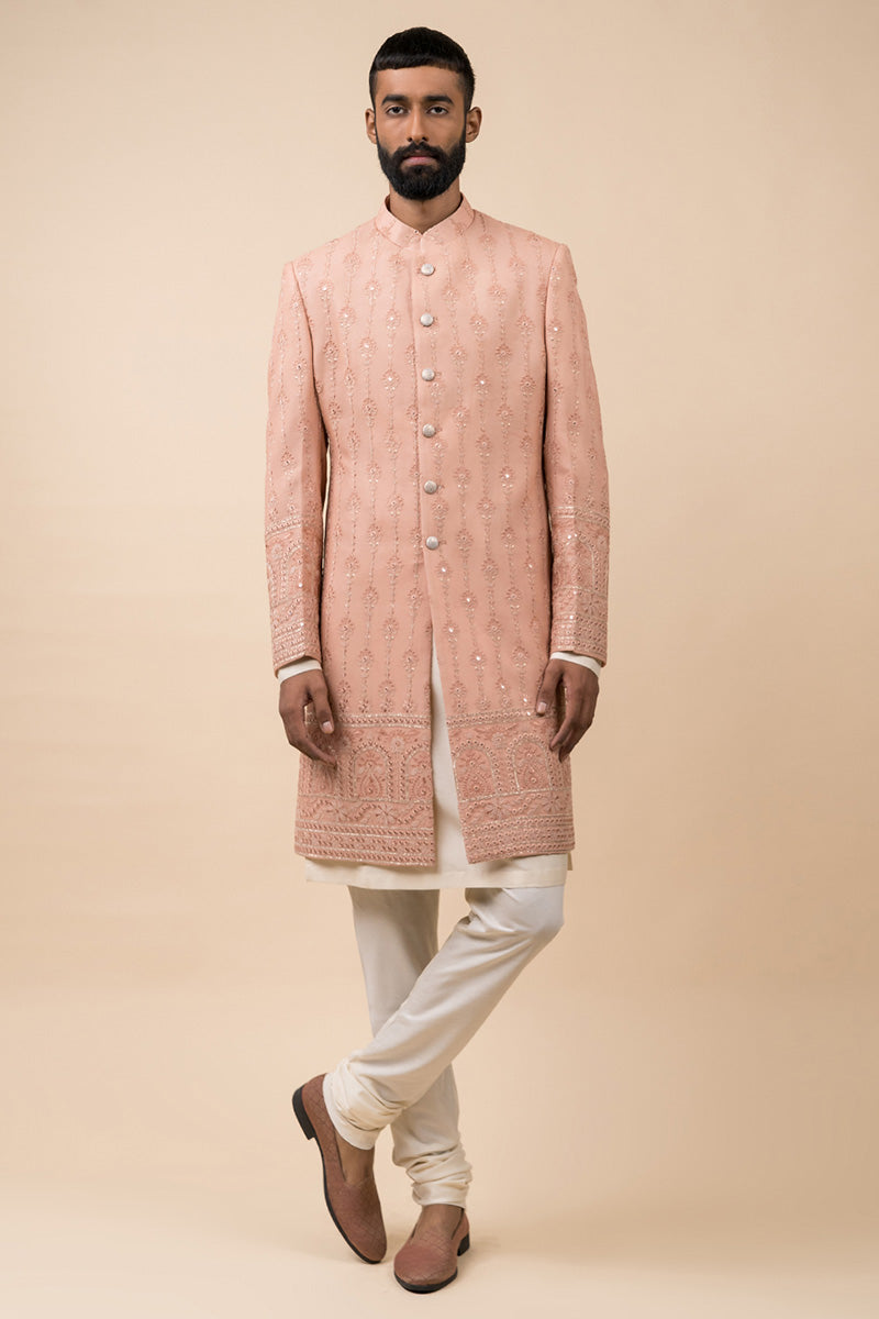 MC 508 Powder Pink Sherwani For Groom - Mashal Couture