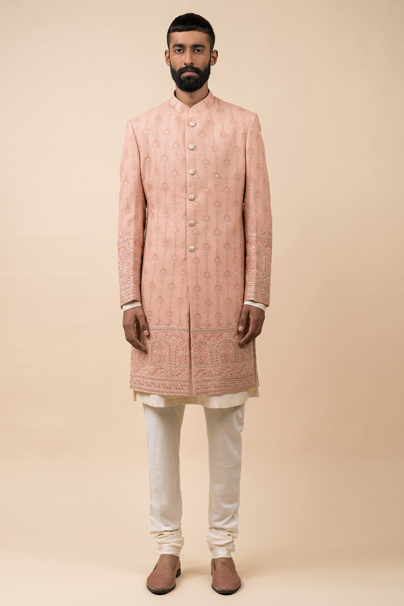 MC 508 Powder Pink Sherwani For Groom - Mashal Couture