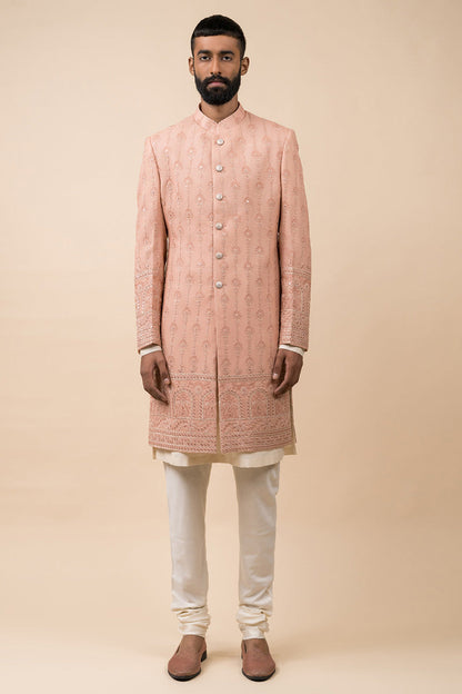 MC 508 Powder Pink Sherwani For Groom - Mashal Couture