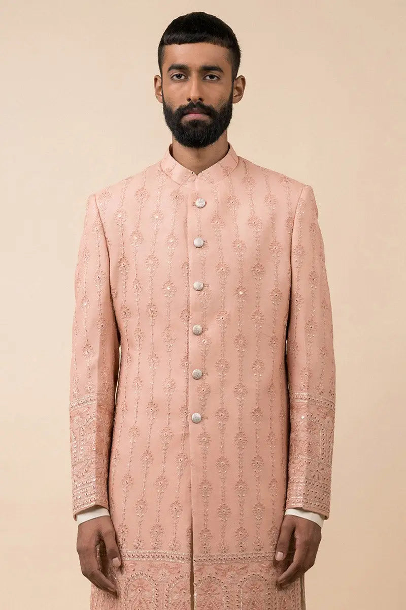 MC 508 Powder Pink Sherwani For Groom - Mashal Couture