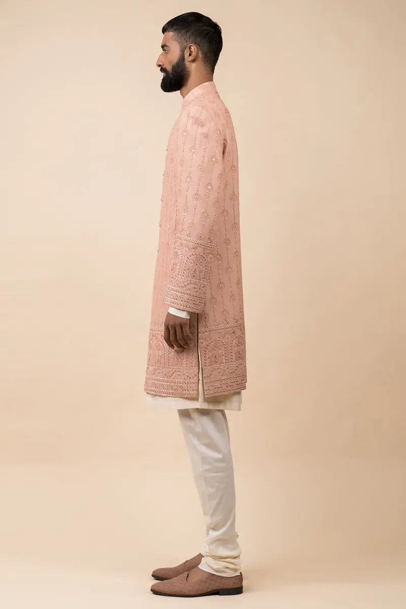MC 508 Powder Pink Sherwani For Groom - Mashal Couture