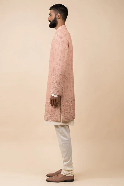 MC 508 Powder Pink Sherwani For Groom - Mashal Couture