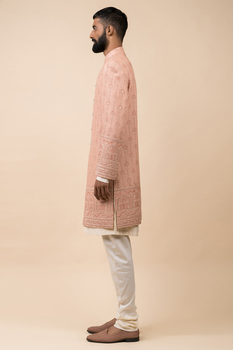 MC 508 Powder Pink Sherwani For Groom - Mashal Couture
