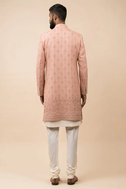MC 508 Powder Pink Sherwani For Groom - Mashal Couture