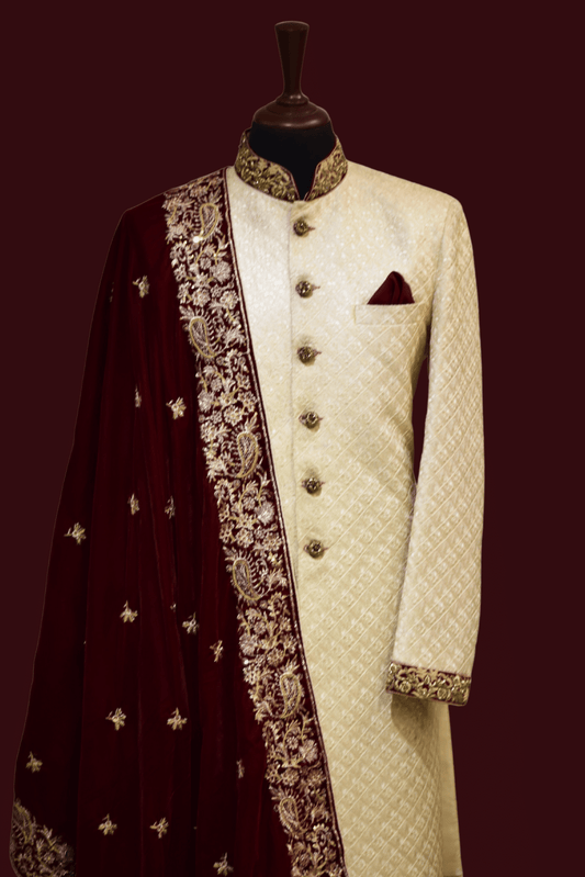 MC 01 Maroon Shawl and Sherwani for Men