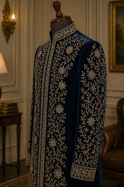 Modern royal blue SHR 620 Zaffre Sherwani for Barat and wedding events