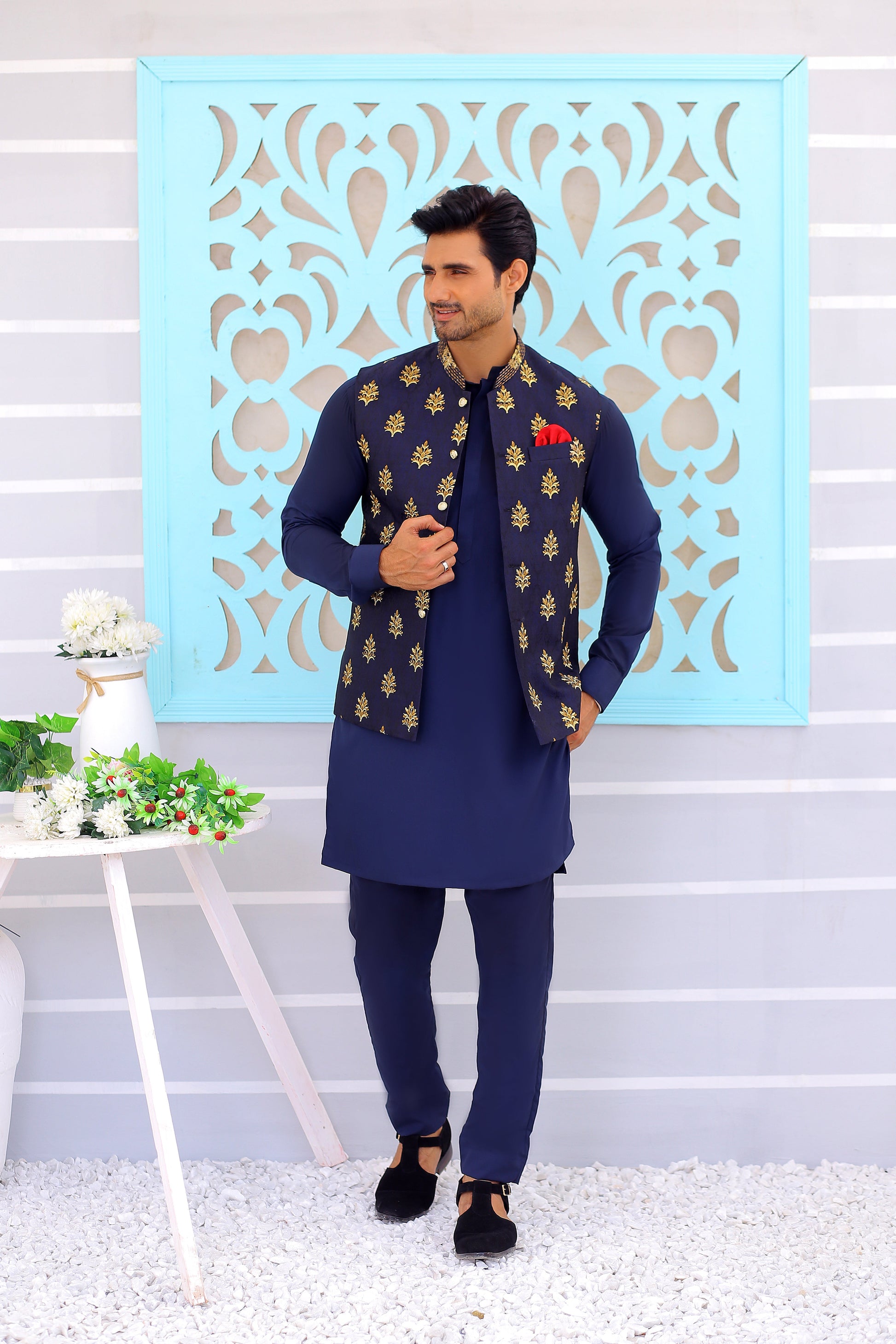 Navy Blue waistcoat for men pakistan