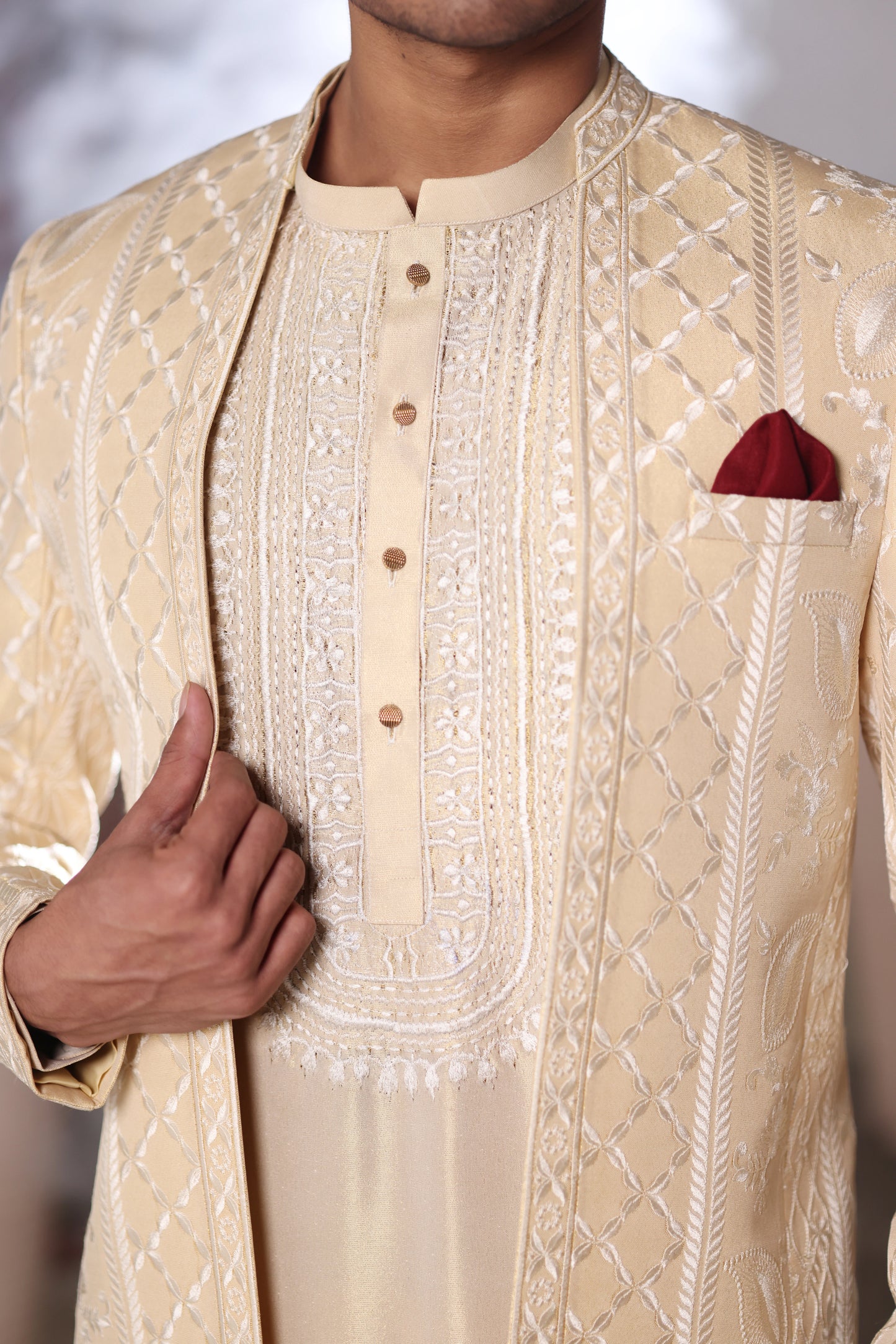 Front Open Emb Prince Coat