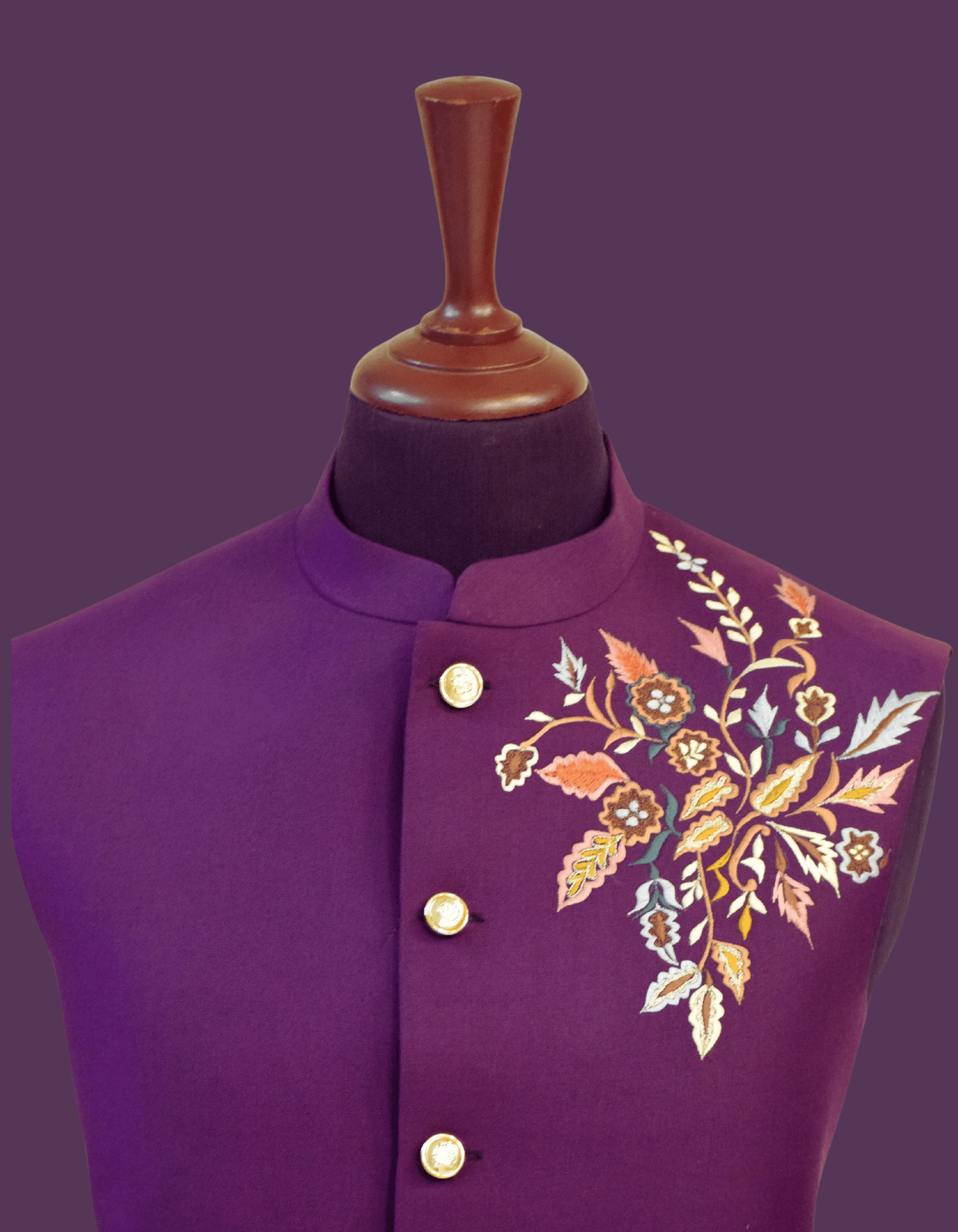 MC 114 Purple Embroidered Waistcoat for Men - Mashal Couture