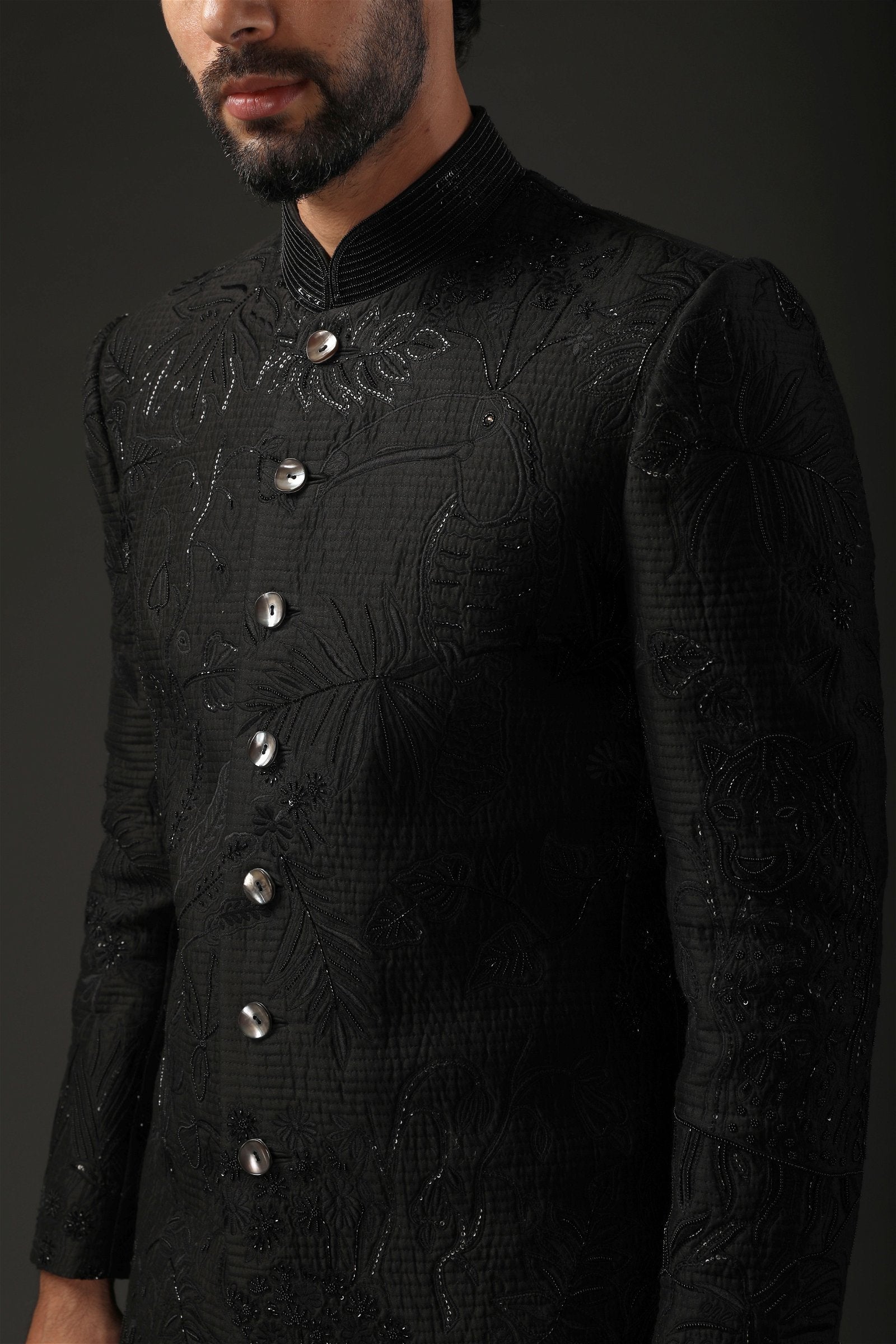 MC 533 Black Sherwani - Mashal Couture