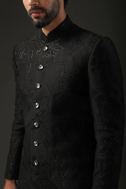 MC 533 Black Sherwani - Mashal Couture