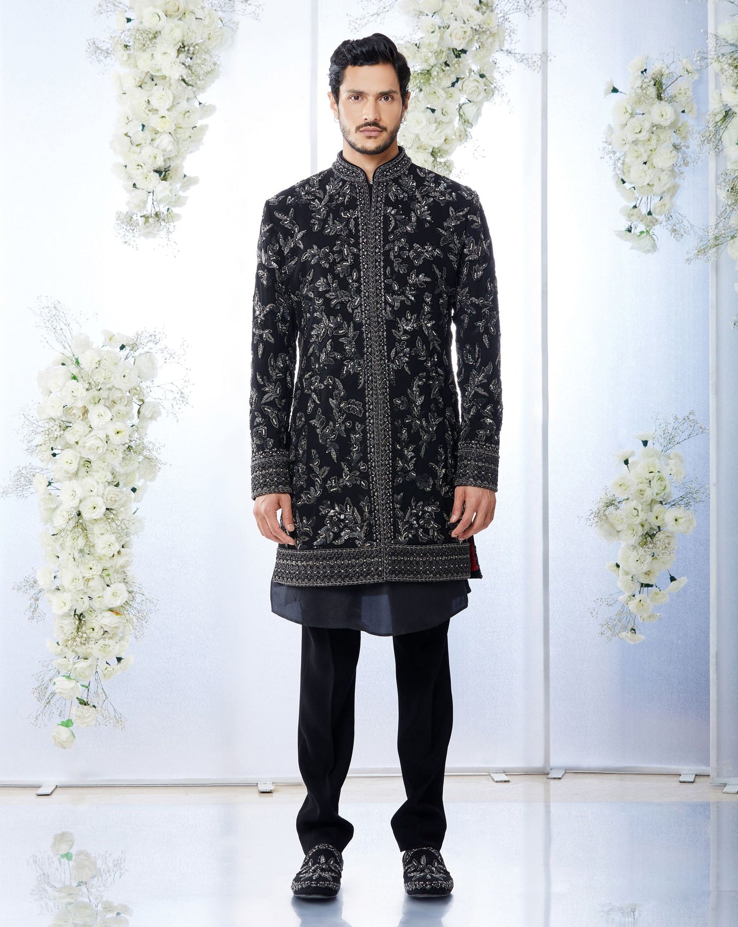 MC 537 Black Sherwani - Mashal Couture