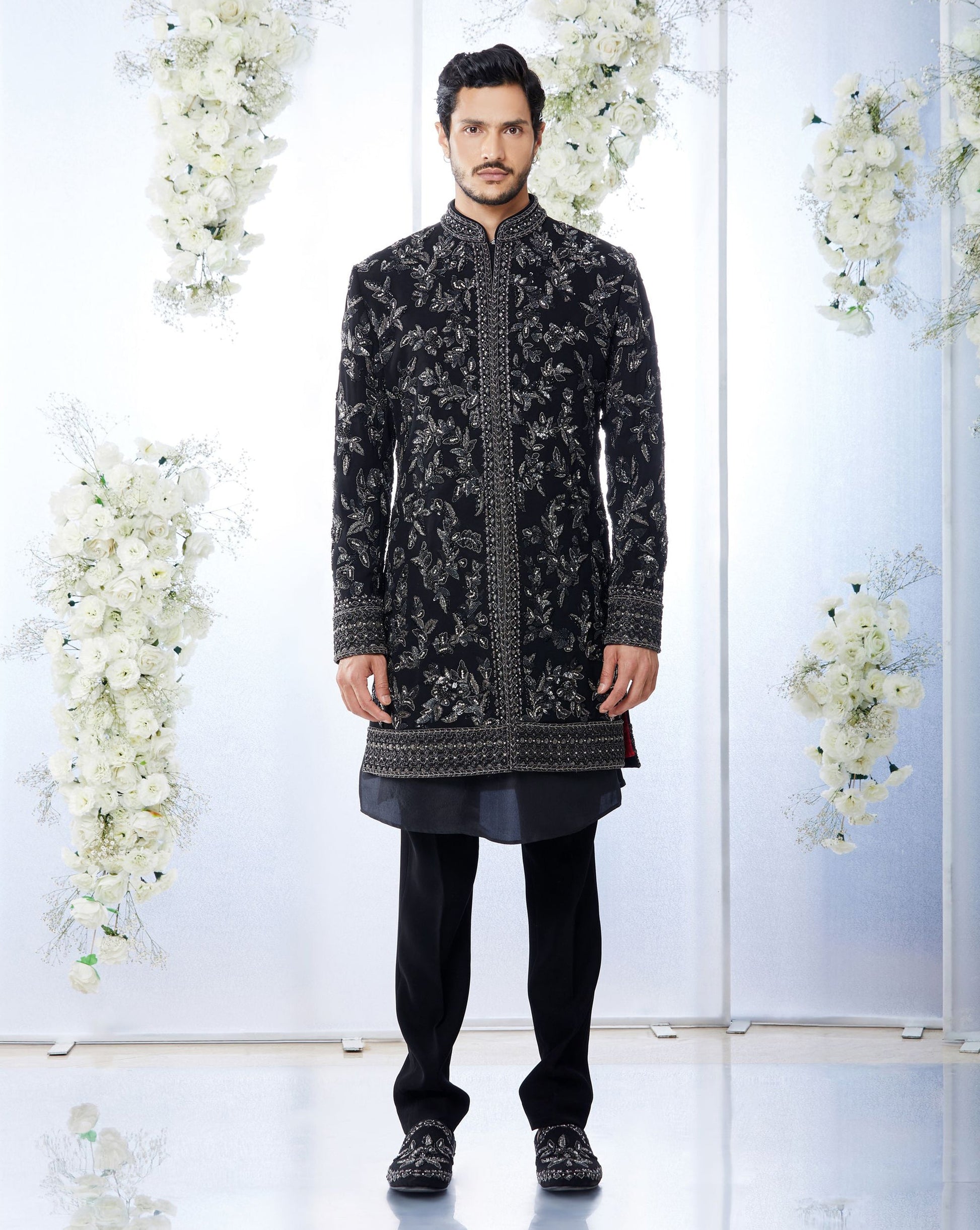 MC 537 Black Sherwani - Mashal Couture