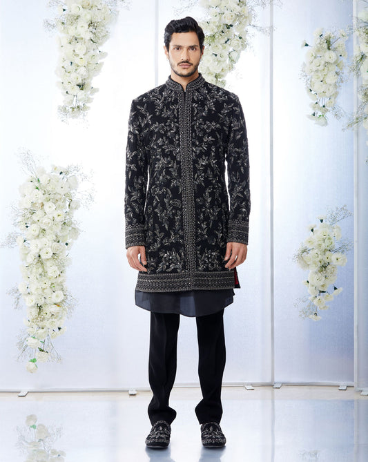 MC 537 Black Sherwani - Mashal Couture